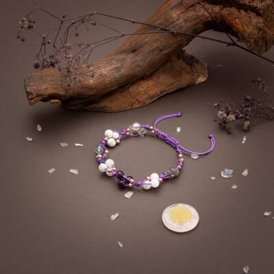 Taç Çakra Doğal Taş Bileklik - Florit-Havlit-Ametist-Pembe Kuvars-Labradorit-Selenit - 5