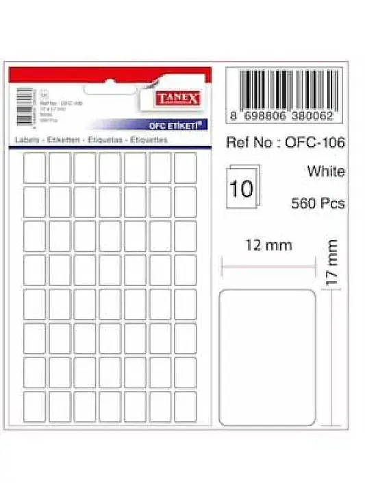 Tanex Ofc 106 Ofis Etiketi 12 x 17 mm Beyaz 10 Lu - 1