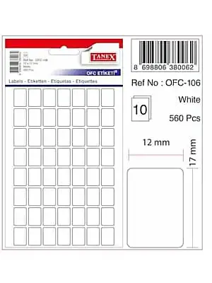 Tanex Ofc 106 Ofis Etiketi 12 x 17 mm Beyaz 10 Lu - Tanex (1)