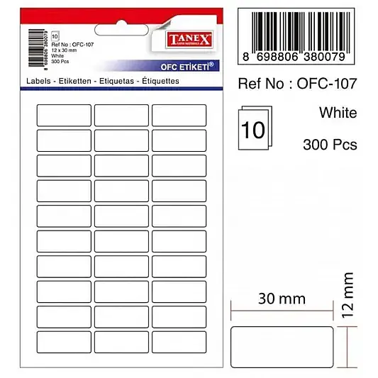 Tanex Ofc 107 Ofis Etiketi 12 x 30 mm Beyaz 10 Lu - 1