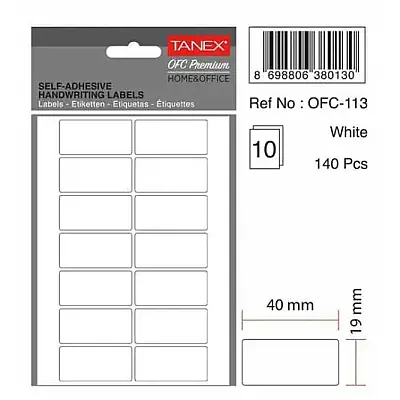 Tanex Ofc 113 Ofis Etiketi 40 x 19 mm Beyaz 10 Lu - Tanex (1)