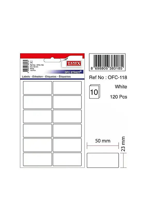 Tanex Ofc 118 Ofis Etiketi 50 x 23 mm Beyaz 10 Lu - 1