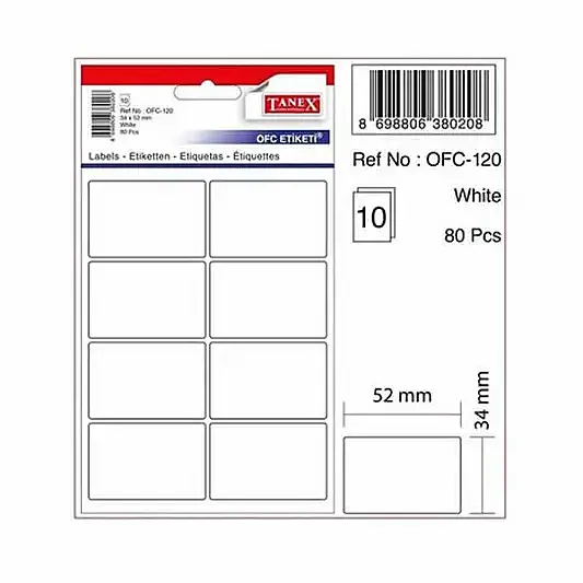 Tanex Ofc 120 Ofis Etiketi 52 x 34 mm Beyaz 10 Lu - 2