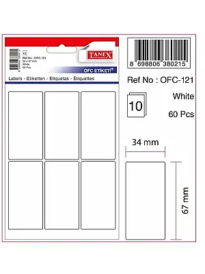 Tanex Ofc 121 Ofis Etiketi 34 x 67 mm Beyaz 10 Lu - Tanex (1)