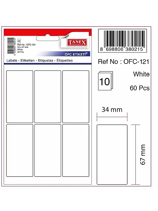 Tanex Ofc 121 Ofis Etiketi 34 x 67 mm Beyaz 10 Lu - 2