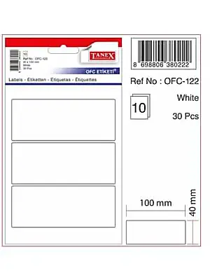 Tanex Ofc 122 Ofis Etiketi 100 x 40 mm Beyaz 10 Lu - Tanex (1)