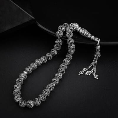 Telkari İşlemeli El İşçiliği Gümüş Tesbih - 37,35gr - 2