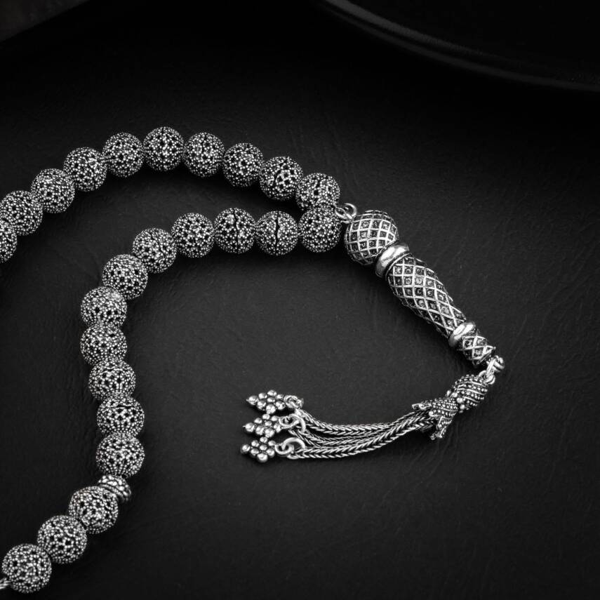 Telkari İşlemeli El İşçiliği Gümüş Tesbih - 37,35gr - 3