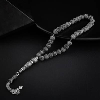 Telkari İşlemeli El İşçiliği Gümüş Tesbih - 37,35gr - Osmanlı Doğaltaş