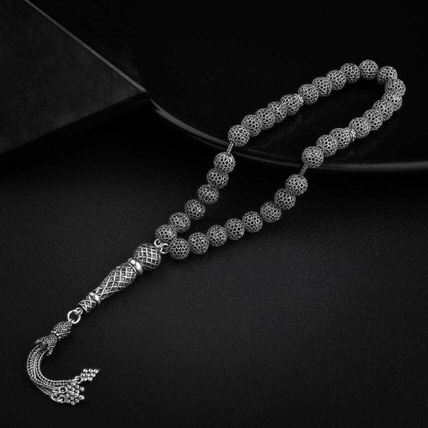 Telkari İşlemeli El İşçiliği Gümüş Tesbih - 37,35gr - 1