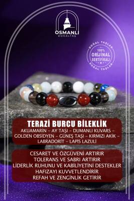 Terazi Burcu Bileklik Akuamarin, Ay Taşı, Dumanlı Kuvars, Golden Obsidyen, Güneş Taşı, Kırmızı Akik, Labradorit, Lapis Lazuli - Osmanlı Doğaltaş