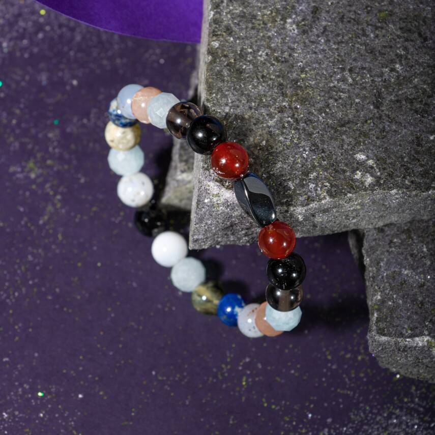 Terazi Burcu Bileklik Akuamarin, Ay Taşı, Dumanlı Kuvars, Golden Obsidyen, Güneş Taşı, Kırmızı Akik, Labradorit, Lapis Lazuli - 2
