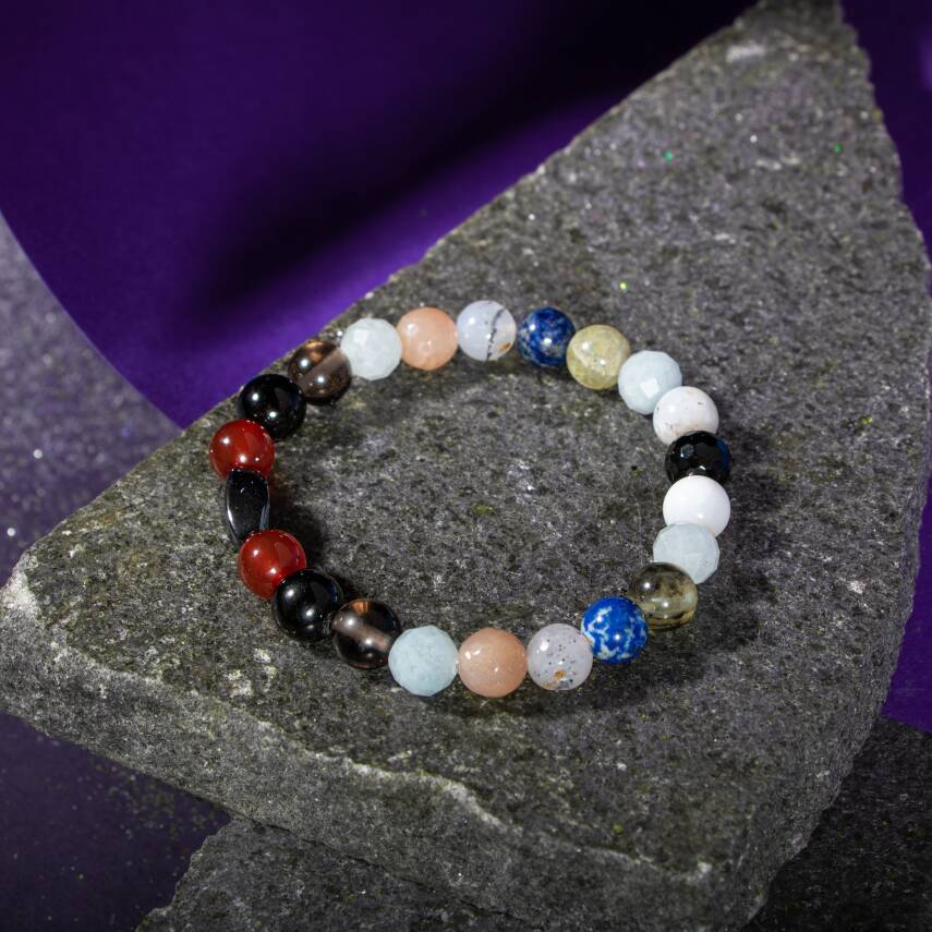Terazi Burcu Bileklik Akuamarin, Ay Taşı, Dumanlı Kuvars, Golden Obsidyen, Güneş Taşı, Kırmızı Akik, Labradorit, Lapis Lazuli - 3