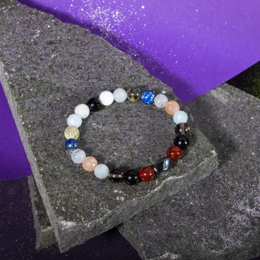 Terazi Burcu Bileklik Akuamarin, Ay Taşı, Dumanlı Kuvars, Golden Obsidyen, Güneş Taşı, Kırmızı Akik, Labradorit, Lapis Lazuli - 4