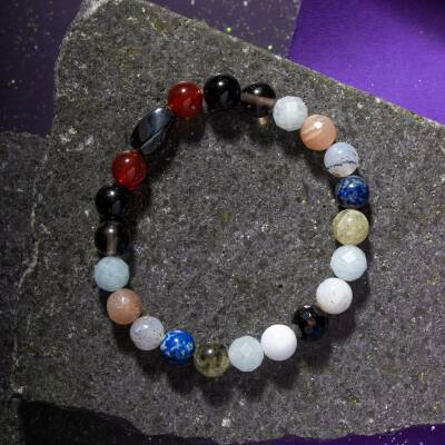 Terazi Burcu Bileklik Akuamarin, Ay Taşı, Dumanlı Kuvars, Golden Obsidyen, Güneş Taşı, Kırmızı Akik, Labradorit, Lapis Lazuli - 5