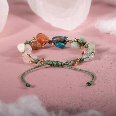Terazi Burcu Bileklik Akuamarin, Ay Taşı, Güneş Taşı, Krizopras, Mavi Apatit, Pembe Kuvars, Yeşil Aventurin - 4