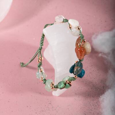 Terazi Burcu Bileklik Akuamarin, Ay Taşı, Güneş Taşı, Krizopras, Mavi Apatit, Pembe Kuvars, Yeşil Aventurin - 5