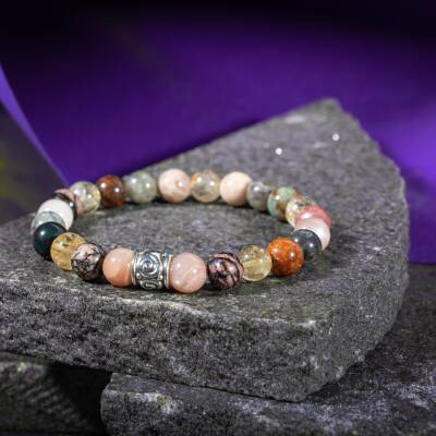 Terazi Burcu Bileklik Akuamarin, Dumanlı Kuvars, Güneş Taşı, Krizokol, Obsidyen, Siyah Turmalin - Osmanlı Doğaltaş