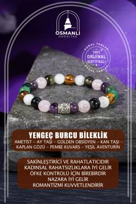 Terazi Burcu Bileklik Akuamarin, Dumanlı Kuvars, Güneş Taşı, Krizokol, Obsidyen, Siyah Turmalin - 2