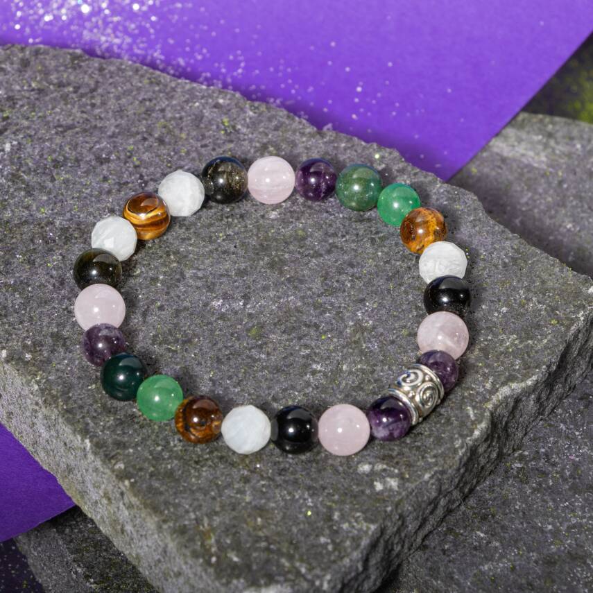 Terazi Burcu Bileklik Akuamarin, Dumanlı Kuvars, Güneş Taşı, Krizokol, Obsidyen, Siyah Turmalin - 3