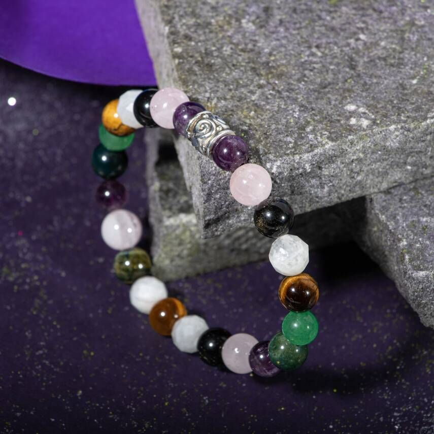 Terazi Burcu Bileklik Akuamarin, Dumanlı Kuvars, Güneş Taşı, Krizokol, Obsidyen, Siyah Turmalin - 4