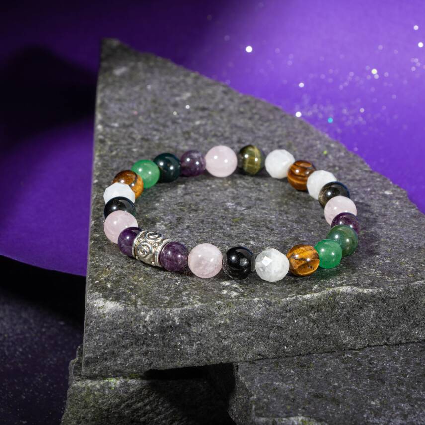 Terazi Burcu Bileklik Akuamarin, Dumanlı Kuvars, Güneş Taşı, Krizokol, Obsidyen, Siyah Turmalin - 5