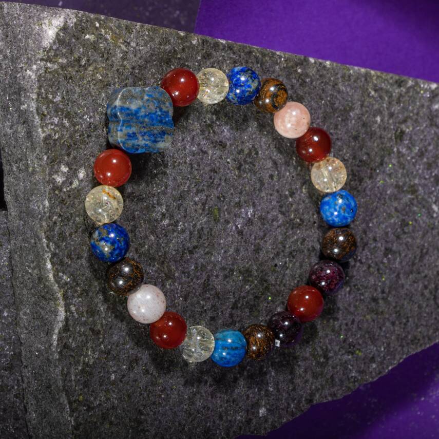 Terazi Burcu Bileklik Akuamarin, Dumanlı Kuvars, Kırmızı Akik, Lapis Lazuli - 1