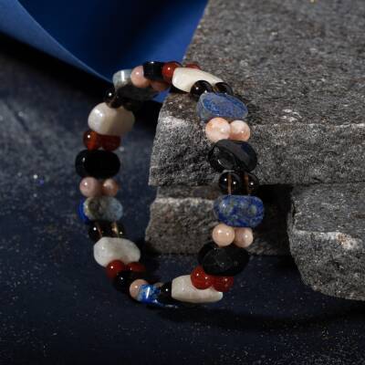 Terazi Burcu Bileklik Ay Taşı, Dumanlı Kuvars, Güneş Taşı, Kırmızı Akik, Lapis Lazuli, Siyah Turmalin - 2