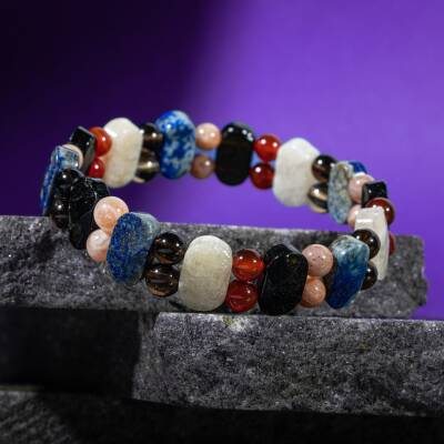 Terazi Burcu Bileklik Ay Taşı, Dumanlı Kuvars, Güneş Taşı, Kırmızı Akik, Lapis Lazuli, Siyah Turmalin - 5