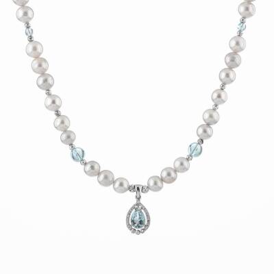 Topaz Gümüş Uç-Topaz-İnci Doğal Taş Gümüş Kolye - 54cm - 5