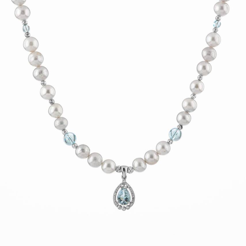 Topaz Gümüş Uç-Topaz-İnci Doğal Taş Gümüş Kolye - 54cm - 5