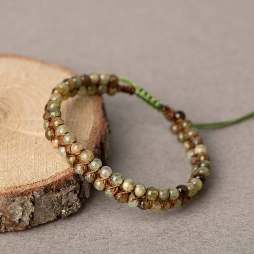 Tsavorit Lal 4mm Çift Sıra Doğal Taş Bileklik - 1