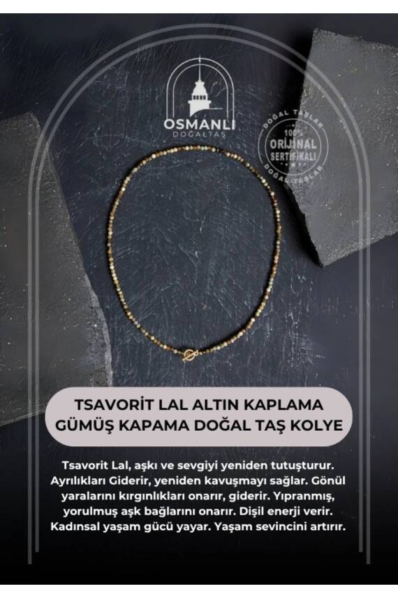 Tsavorit Lal Altın Kaplama Gümüş Kapama Doğal Taş Kolye - 2