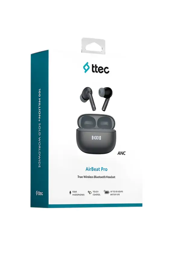 Ttec AirBeat Pro ANC LCD Gerçek Kablosuz TWS Bluetooth Kulaklık Siyah 2KM159S - 1