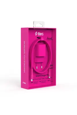 Ttec SmartCharger GAN 20 W PD Seyahat Hızlı Şarj Aleti + USB-C Lightning 120 cm Kablo Neon Pembe 2SCG20LNP - 1