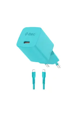 Ttec SmartCharger GAN 20 W PD Seyahat Hızlı Şarj Aleti + USB-C USB-C 3A Kablo Neon Mavi 2SCG20CNM - 2