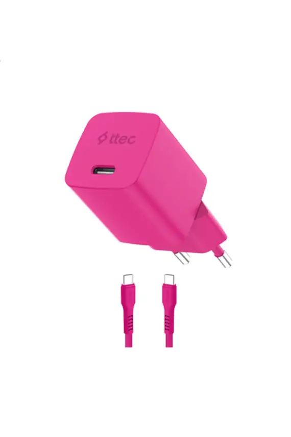 Ttec SmartCharger GAN 20 W PD Seyahat Hızlı Şarj Aleti + USB-C USB-C 3A Kablo Neon Pembe 2SCG20CNP - 2