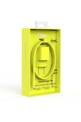 Ttec SmartCharger GAN 20 W PD Seyahat Hızlı Şarj Aleti + USB-C USB-C 3A Kablo Neon Sarı 2SCG20CNS - 1