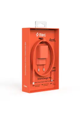 Ttec SmartCharger GAN 20 W PD Seyahat Hızlı Şarj Aleti + USB-C USB-C 3A Kablo Neon Turuncu 2SCG20CNT - 1