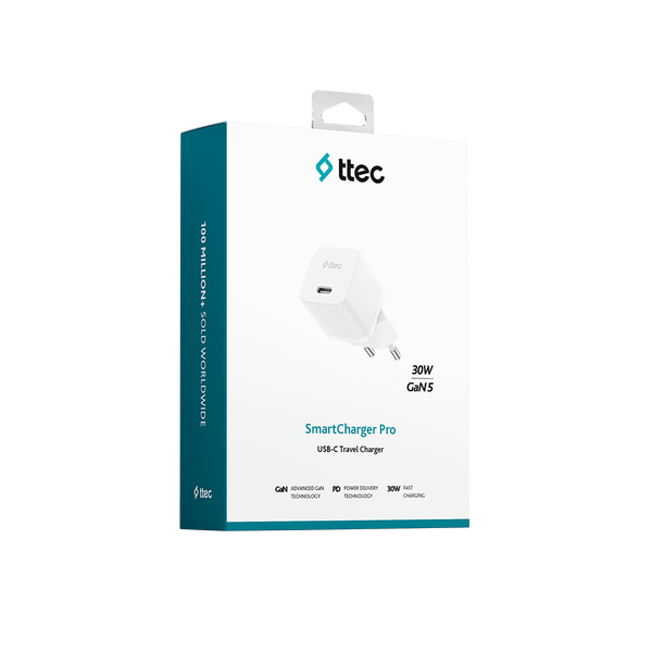Ttec SmartCharger GAN 30 W PD USB-C Seyahat Hızlı Şarj Aleti Beyaz 2SCP03B - 1
