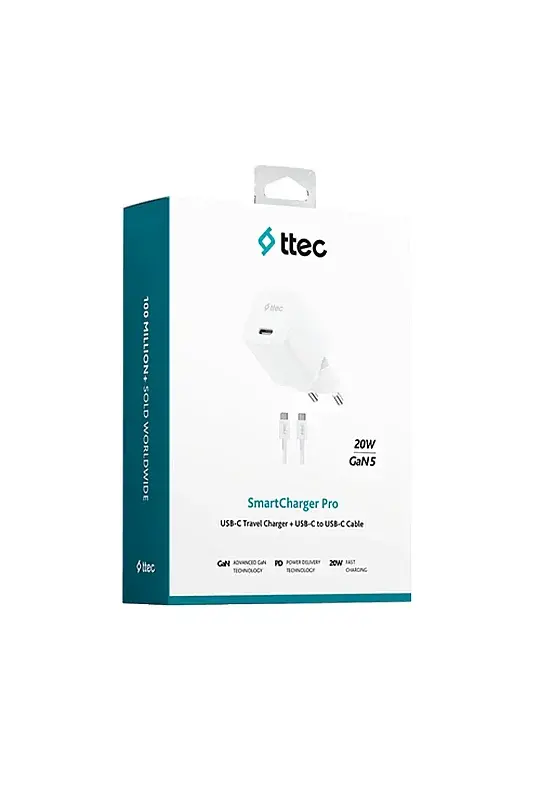 Ttec SmartCharger GAN Seyahat Şarj Aleti PD 20 W USB-C USB-C Kablolu 60 W Beyaz 2SCG20CB - 1