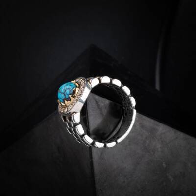 Turkuaz (Firuze) Doğal Taş Özel Koleksiyon İrityumlu (Kararmaz) Gümüş Yüzük - Osmanlı Doğaltaş