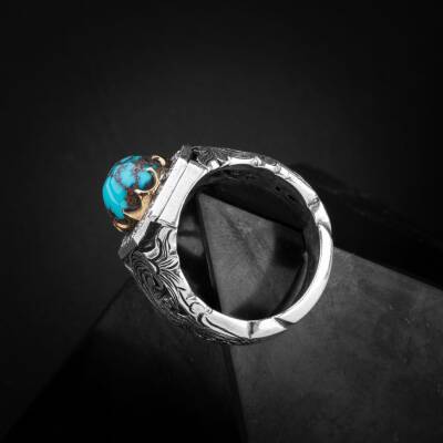 Turkuaz Firuze Doğal Taş Özel Koleksiyon İrityumlu (Kararmaz) Gümüş Yüzük - 2