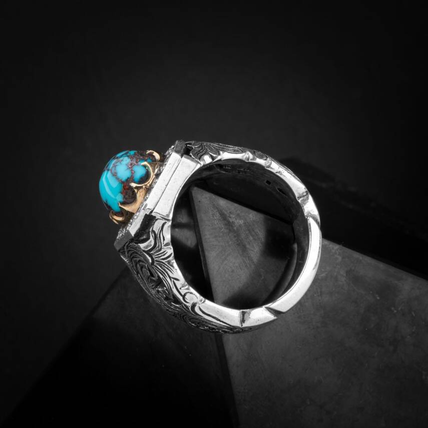 Turkuaz Firuze Doğal Taş Özel Koleksiyon İrityumlu (Kararmaz) Gümüş Yüzük - 2