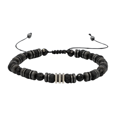 Turmalin-Siyah Lav Taşı-Hematit Doğal Taş Erkek Makrome Bileklik - Osmanlı Doğaltaş