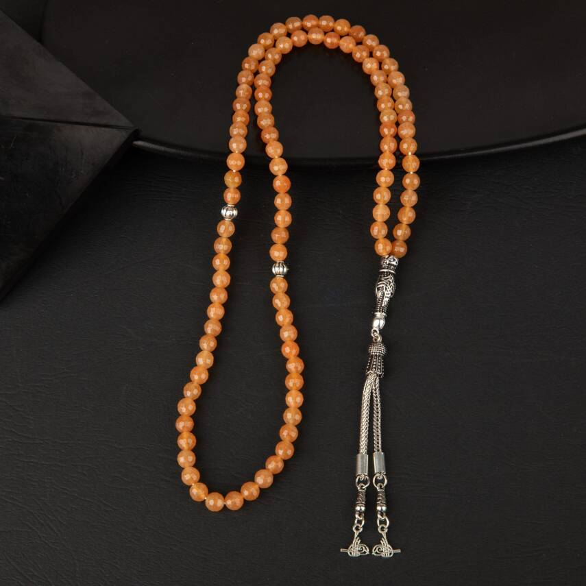 Turuncu Aventurin Doğal Taş Tesbih 99luk - 6mm - 2