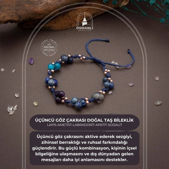 Üçüncü Göz Çakrası Doğal Taş Bileklik - Lapis-Ametist-Labradorit-Apatit-Sodalit - 2