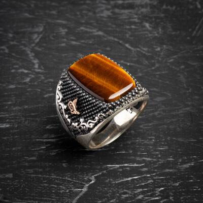 Usta İşçilikli 925 Ayar Kaplan Gözü Yüzük (Erkek) - Osmanlı Doğaltaş