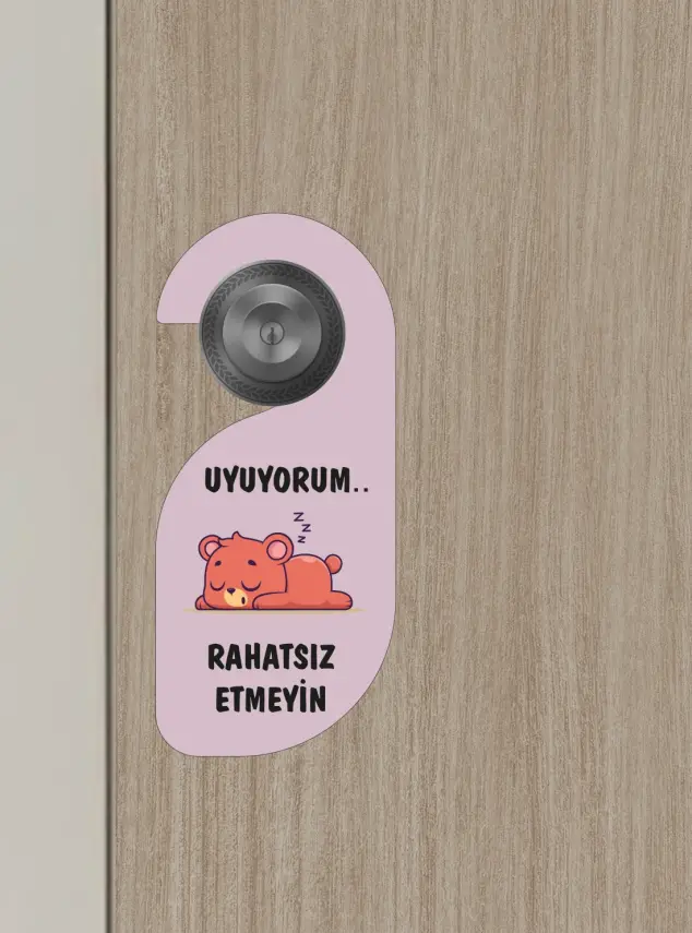 Uyuyorum Rahatsız Etmeyin Ayıcık Kapı Askısı Kapı Uyarı Levhası - 2