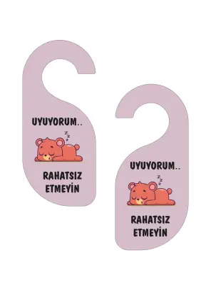 Uyuyorum Rahatsız Etmeyin Ayıcık Kapı Askısı Kapı Uyarı Levhası - 3